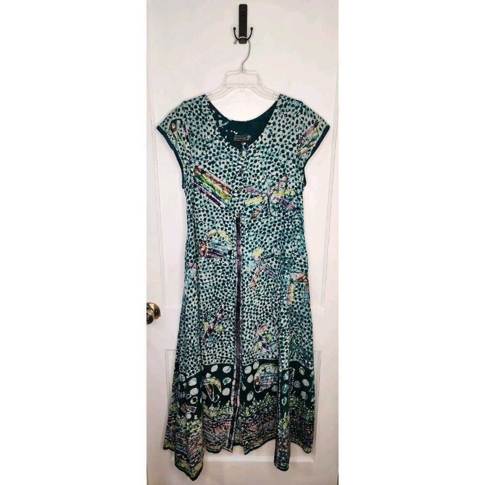 Sz M Nnamdi Ibenagu Spirit of Courage Dress Hand-Dyed African Batik Print Button